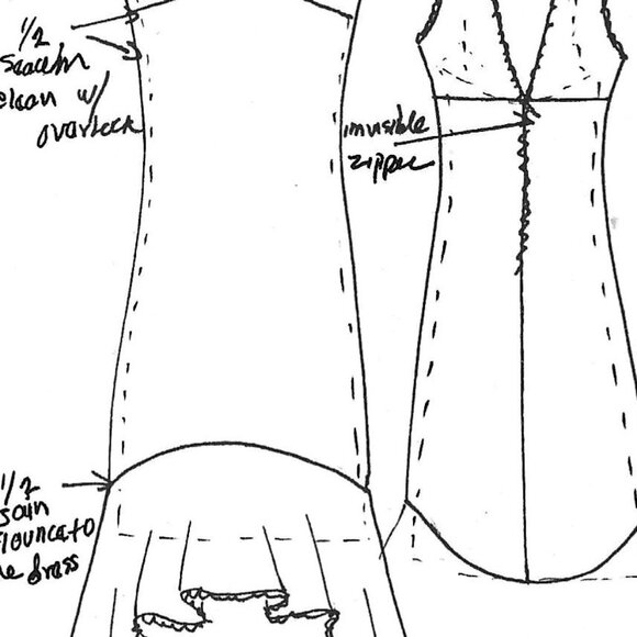 Anna Huling Flamenco-Influenced "Flounce" Dress With Black Lace/Cream Satin Slip - Picture 8 of 16